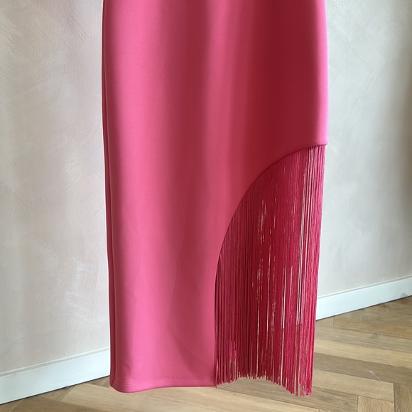Alice & Olivia Keanna Asymmetrical Fringe Dress in Calypso Pink - Picture 8 of 8